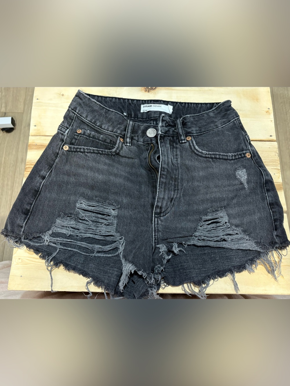 Garage Black Distressed High-Rise Jean Shorts